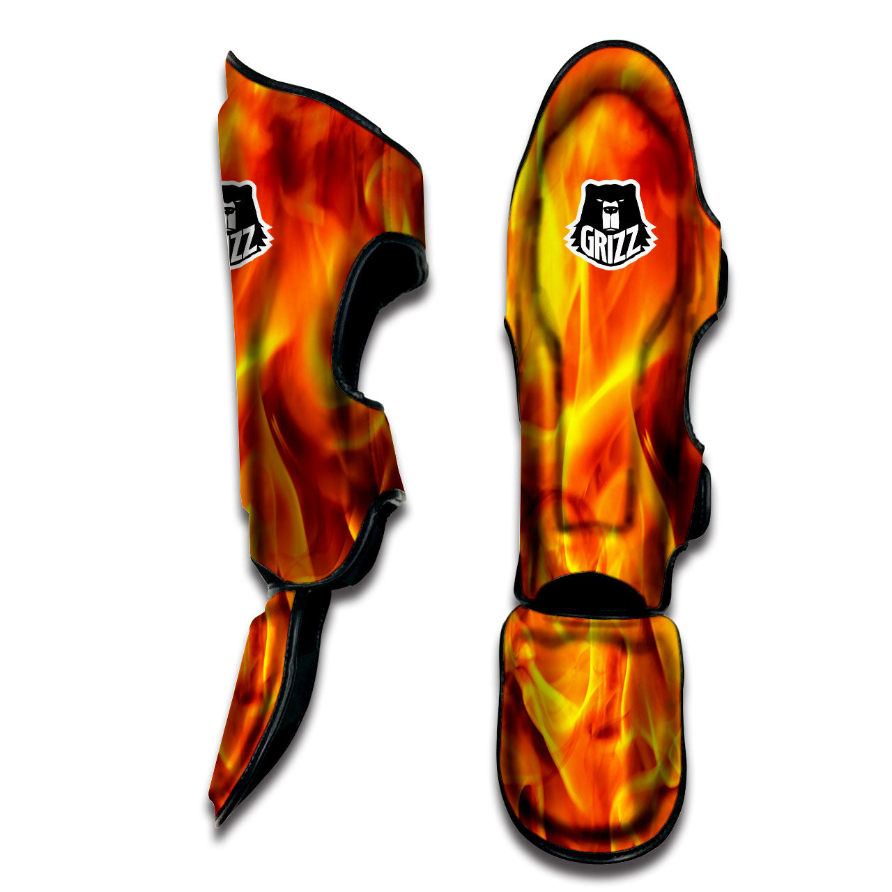 Burning Fire Flame Print Muay Thai Shin Guards-grizzshop