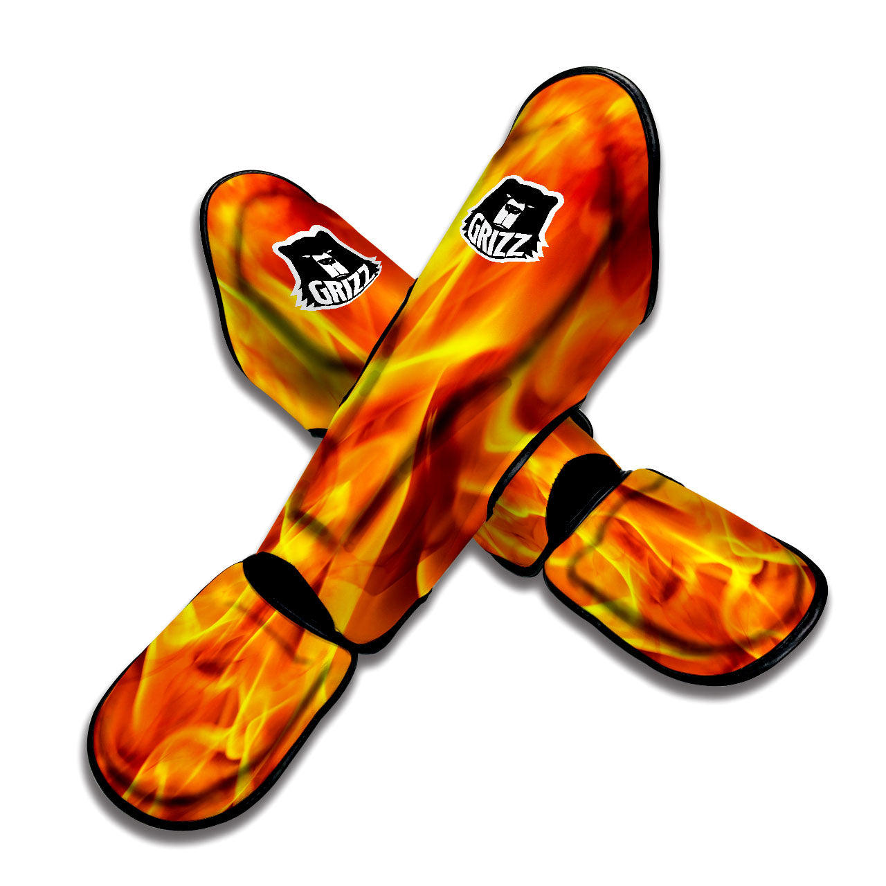 Burning Fire Flame Print Muay Thai Shin Guards-grizzshop