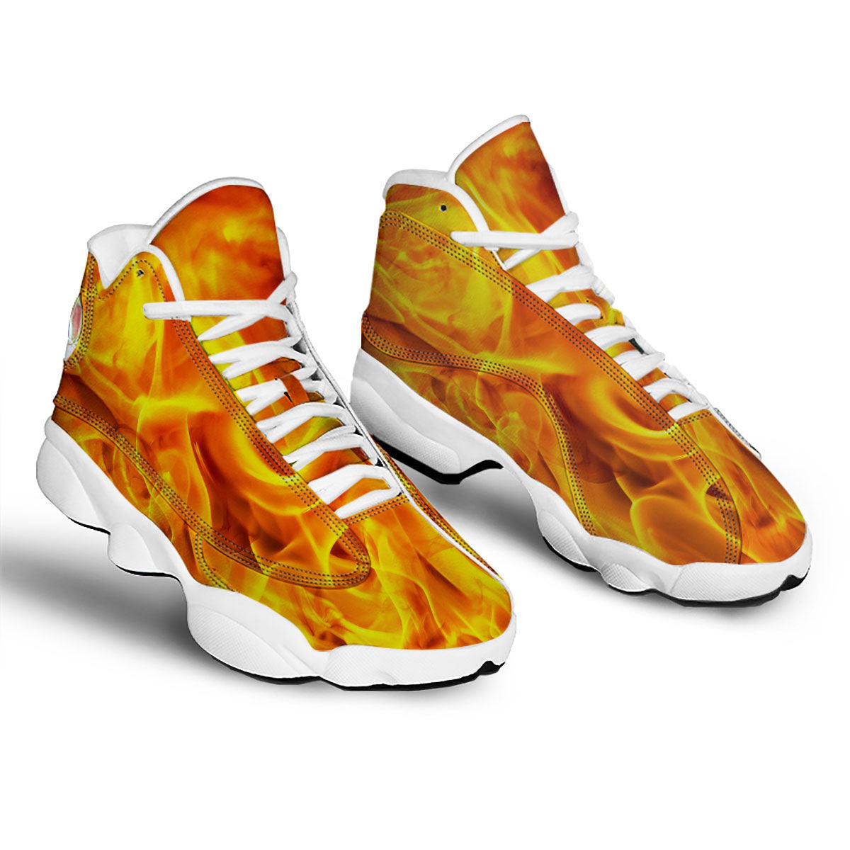 Burning Fire Flame Print White Basketball Shoes-grizzshop
