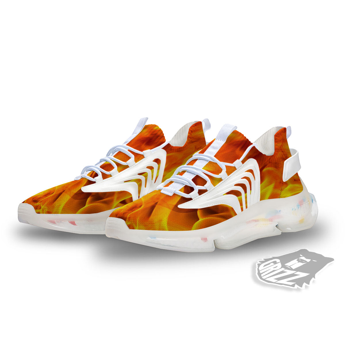 Burning Fire Flame Print White Gym Shoes-grizzshop
