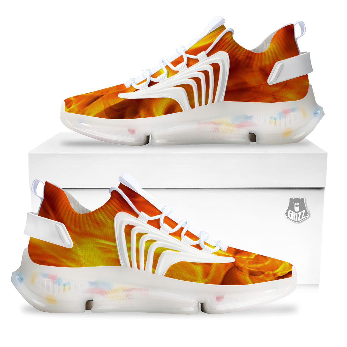 Burning Fire Flame Print White Gym Shoes-grizzshop