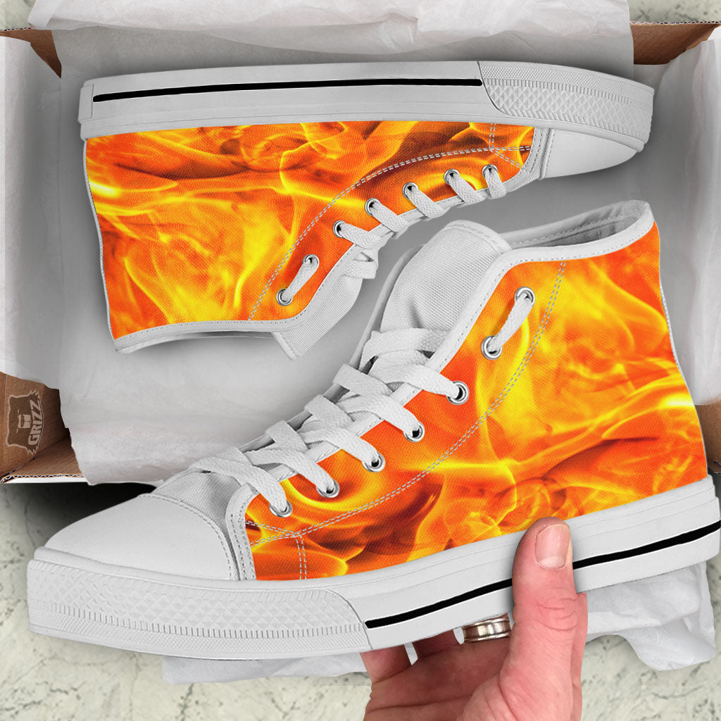Burning Fire Flame Print White High Top Shoes-grizzshop