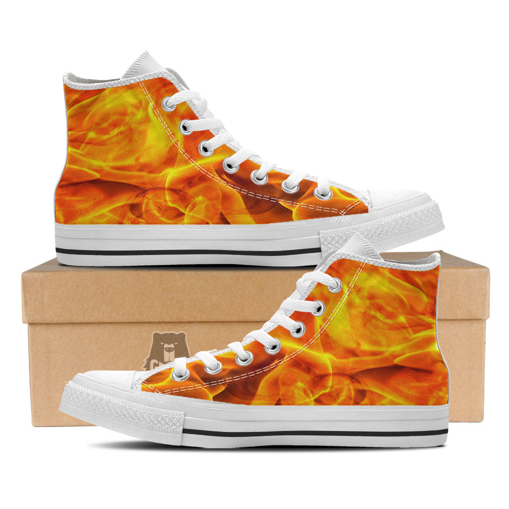 Burning Fire Flame Print White High Top Shoes-grizzshop