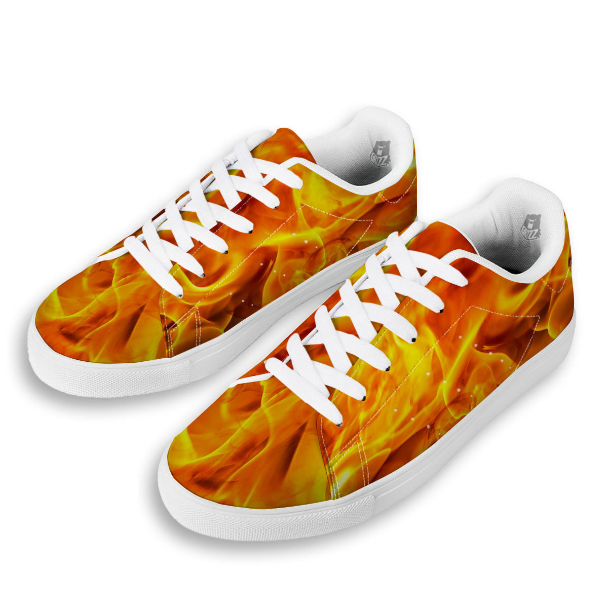 Burning Fire Flame Print White Low Top Sneakers-grizzshop
