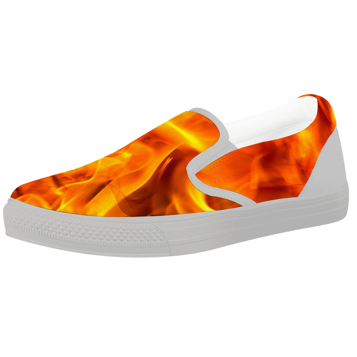 Burning Fire Flame Print White Slip On Shoes-grizzshop