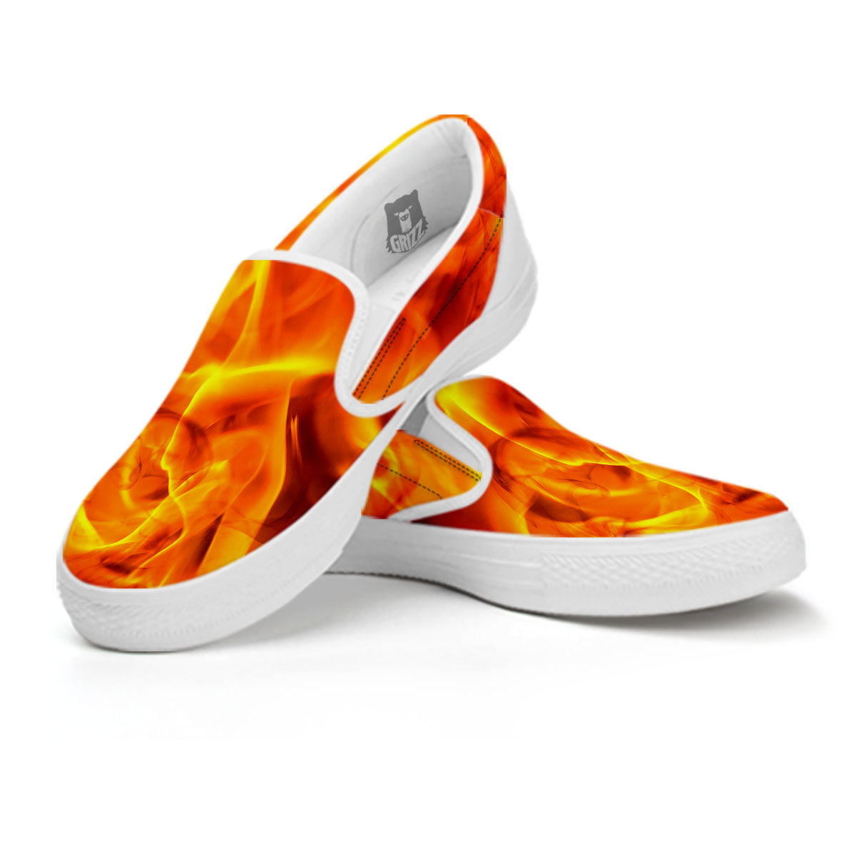 Burning Fire Flame Print White Slip On Shoes-grizzshop