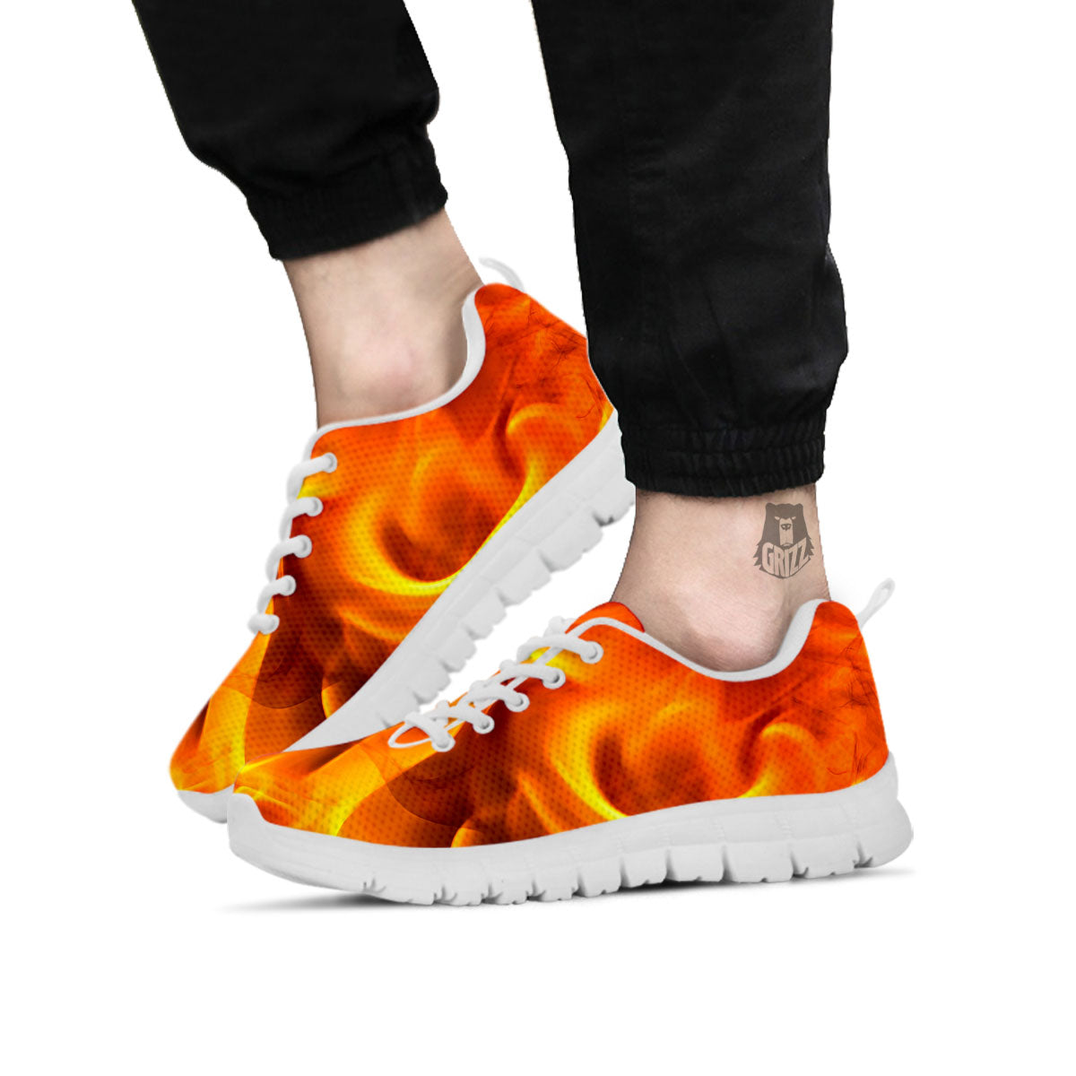 Burning Fire Flame Print White Sneaker-grizzshop