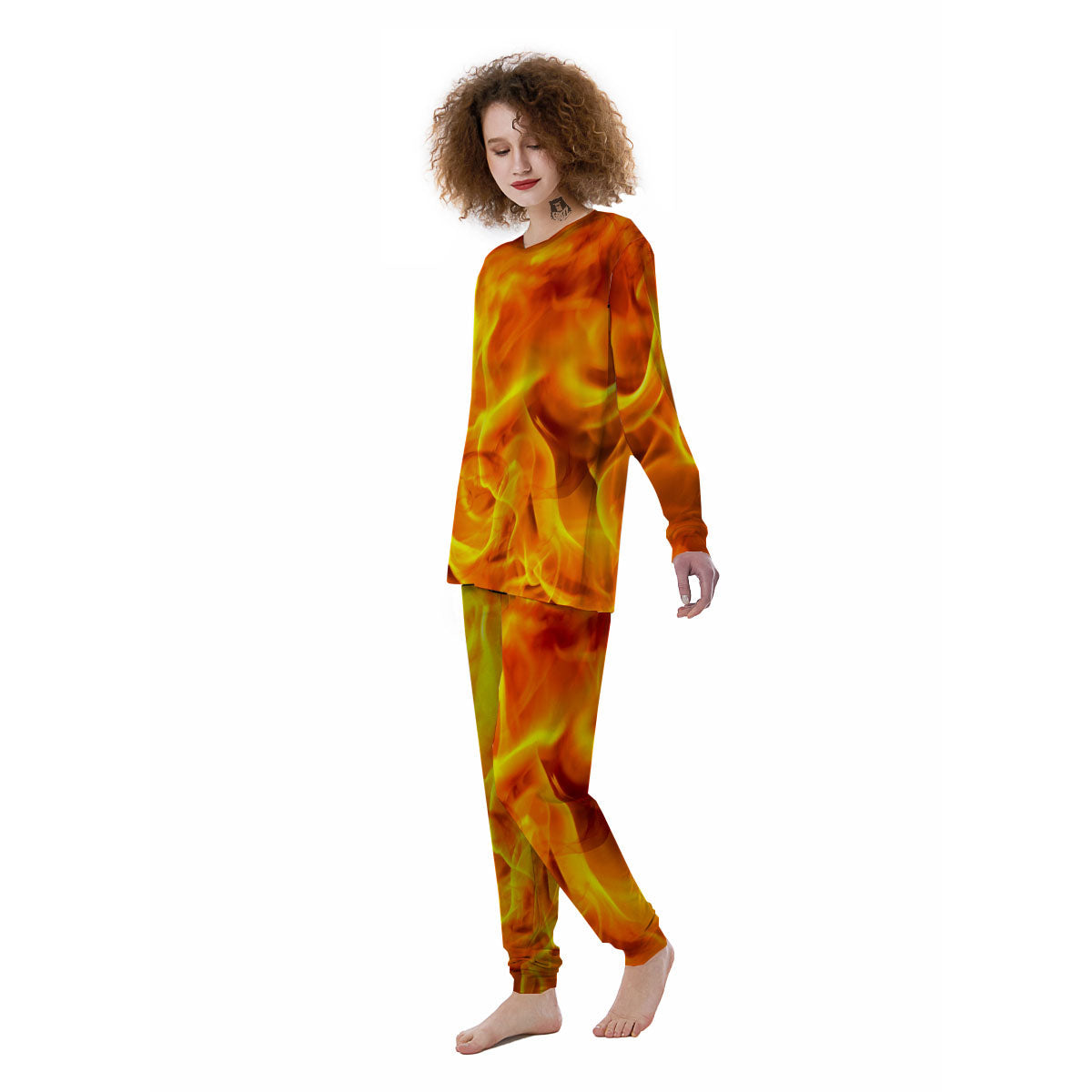 Burning Fire Flame Print Women's Pajamas-grizzshop