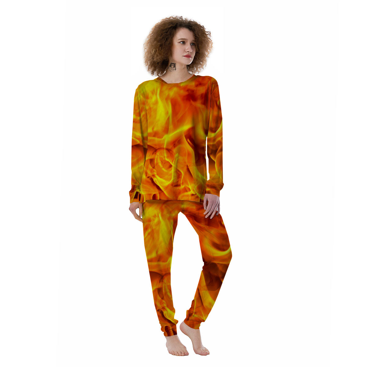 Burning Fire Flame Print Women's Pajamas-grizzshop
