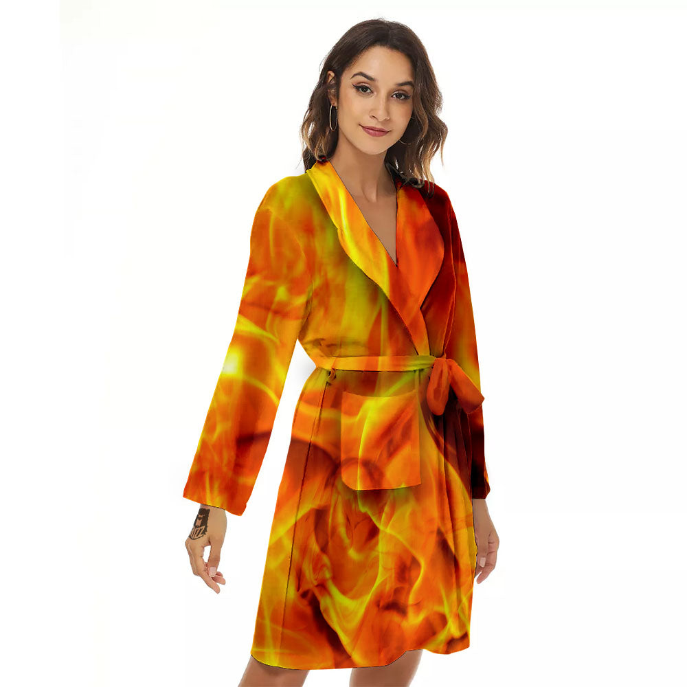 Burning Fire Flame Print Women's Robe-grizzshop
