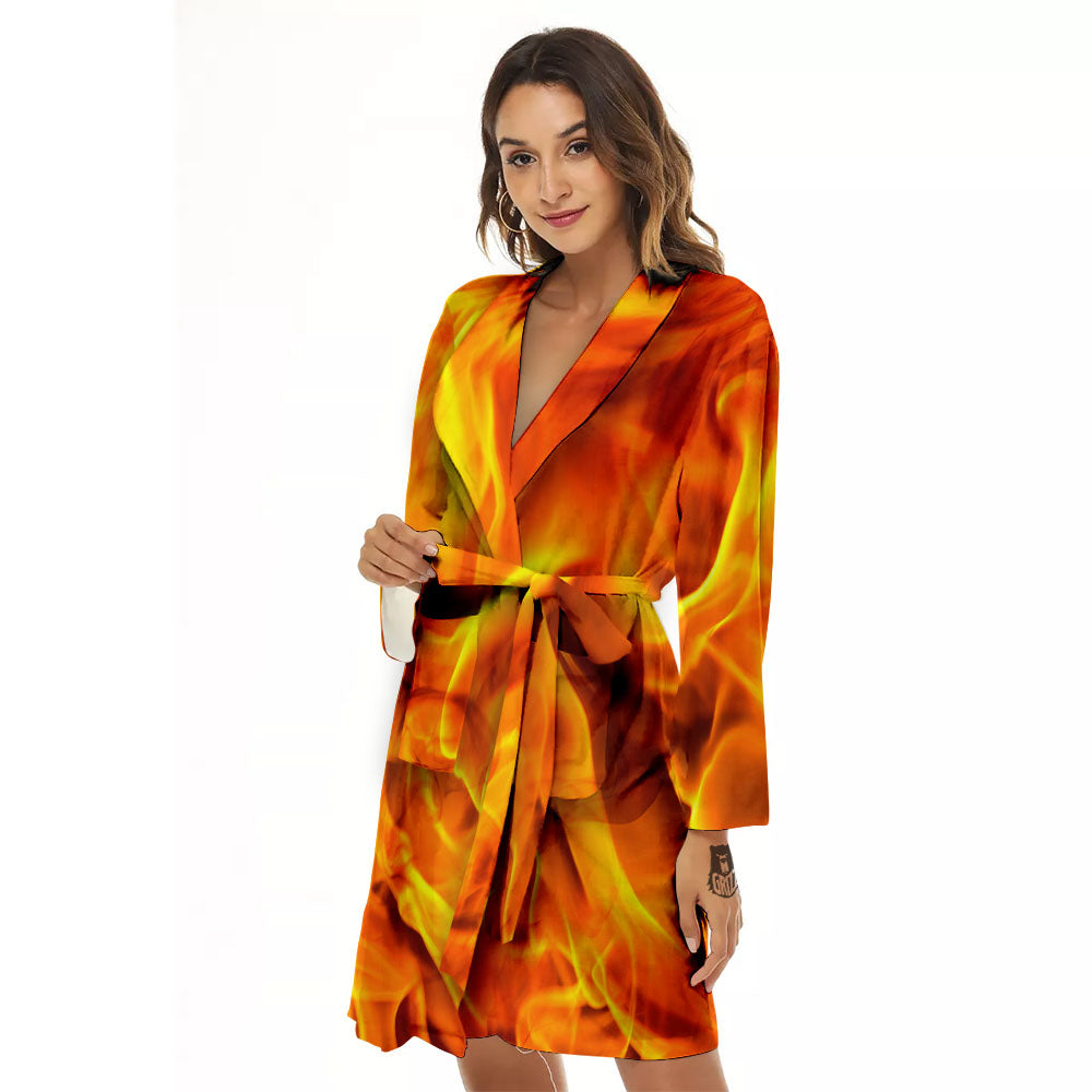 Burning Fire Flame Print Women's Robe-grizzshop
