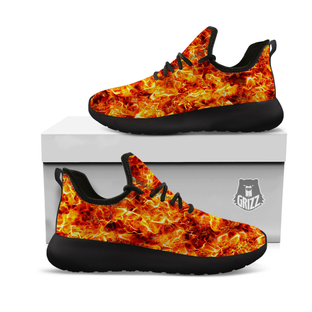 Burning Lava Print Black Athletic Shoes-grizzshop