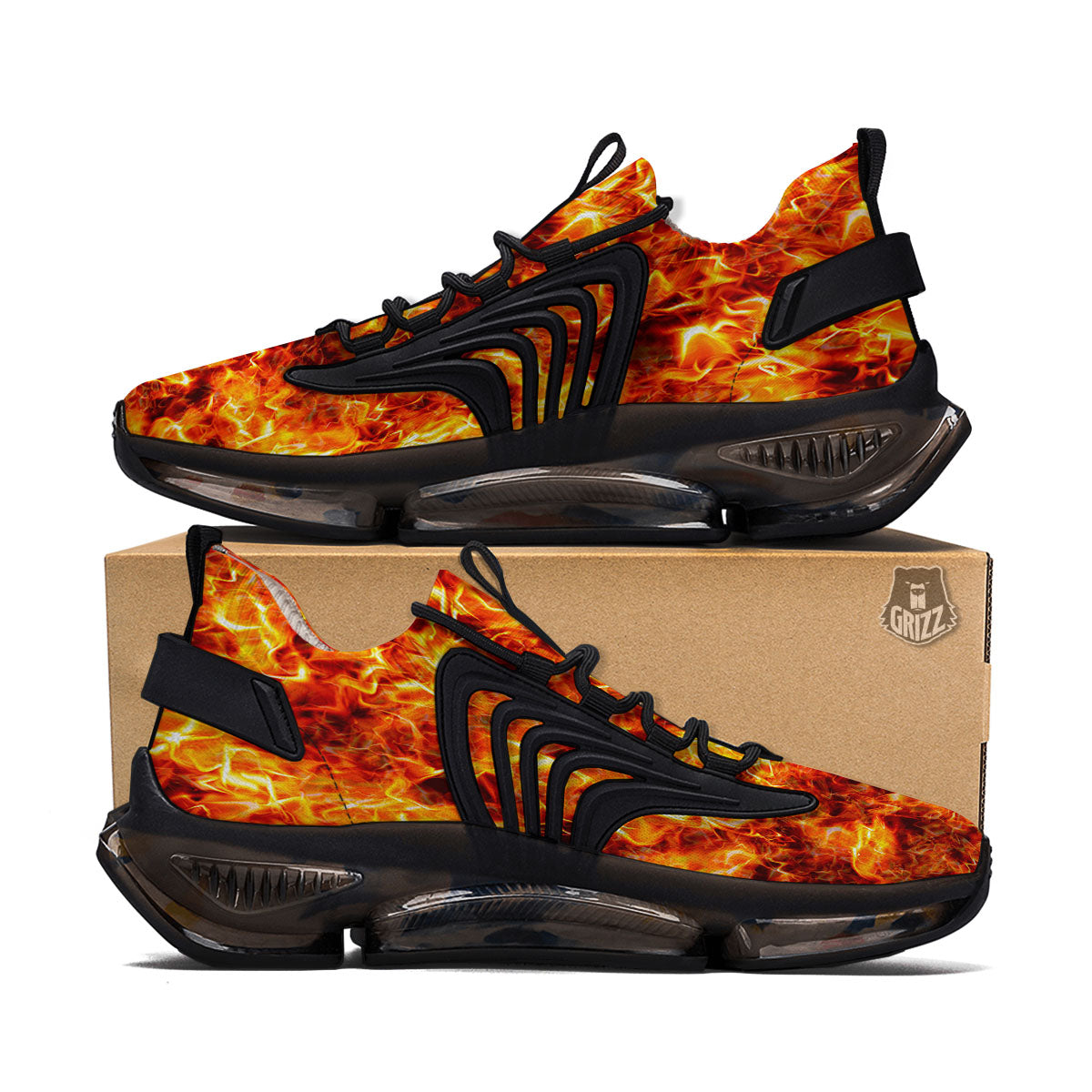 Burning Lava Print Black Gym Shoes-grizzshop