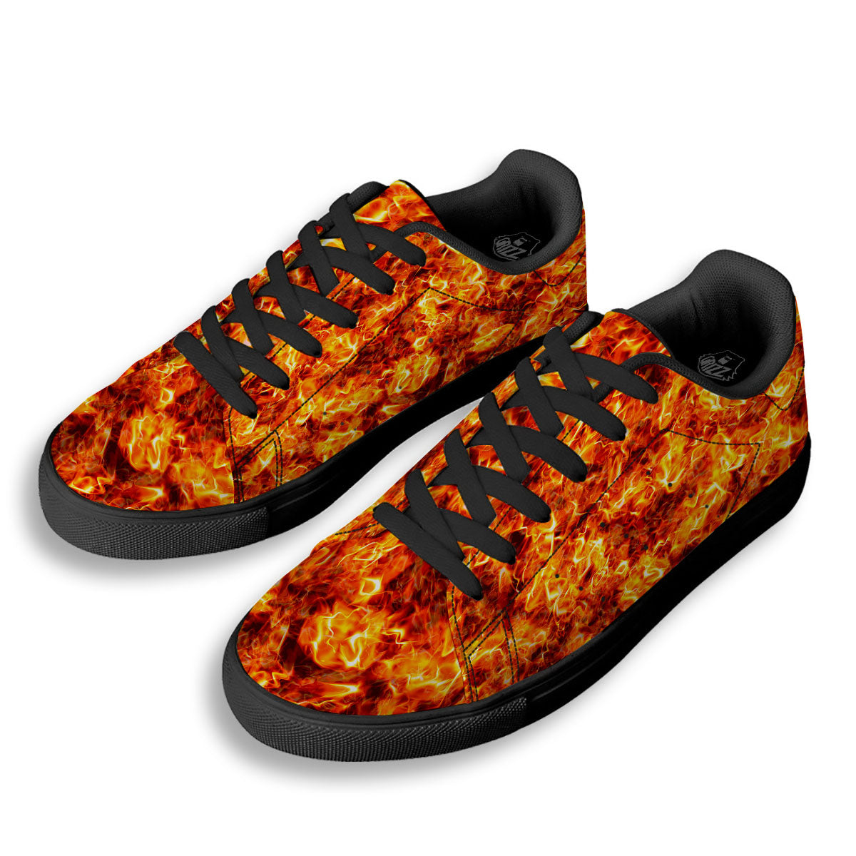 Burning Lava Print Black Low Top Sneakers-grizzshop