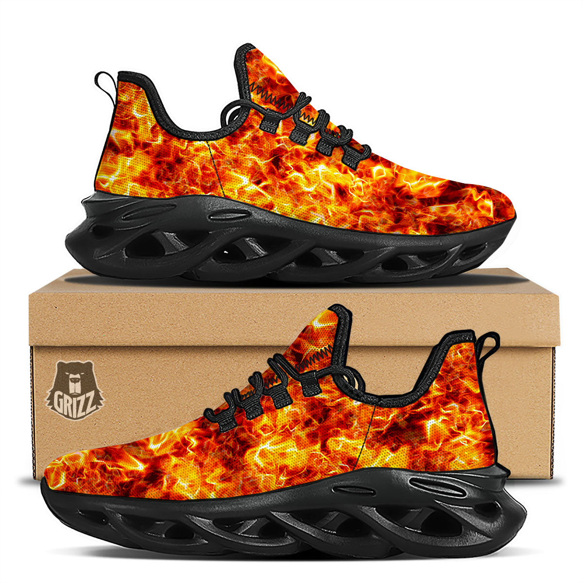 Burning Lava Print Black Running Shoes-grizzshop