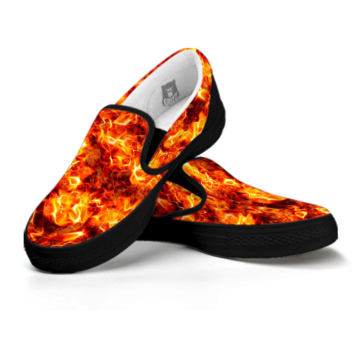 Burning Lava Print Black Slip On Shoes-grizzshop
