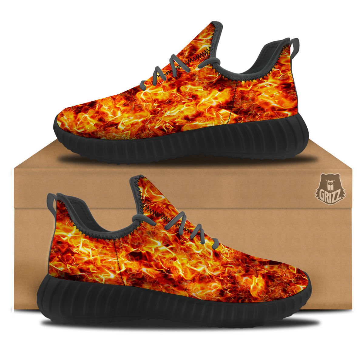 Burning Lava Print Black Walking Shoes-grizzshop