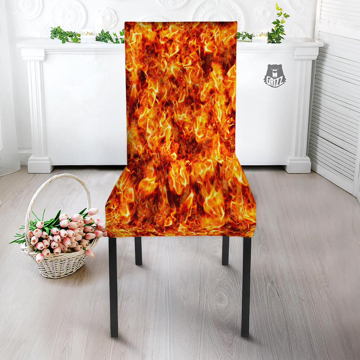 Burning Lava Print Dining Chair Slipcover-grizzshop