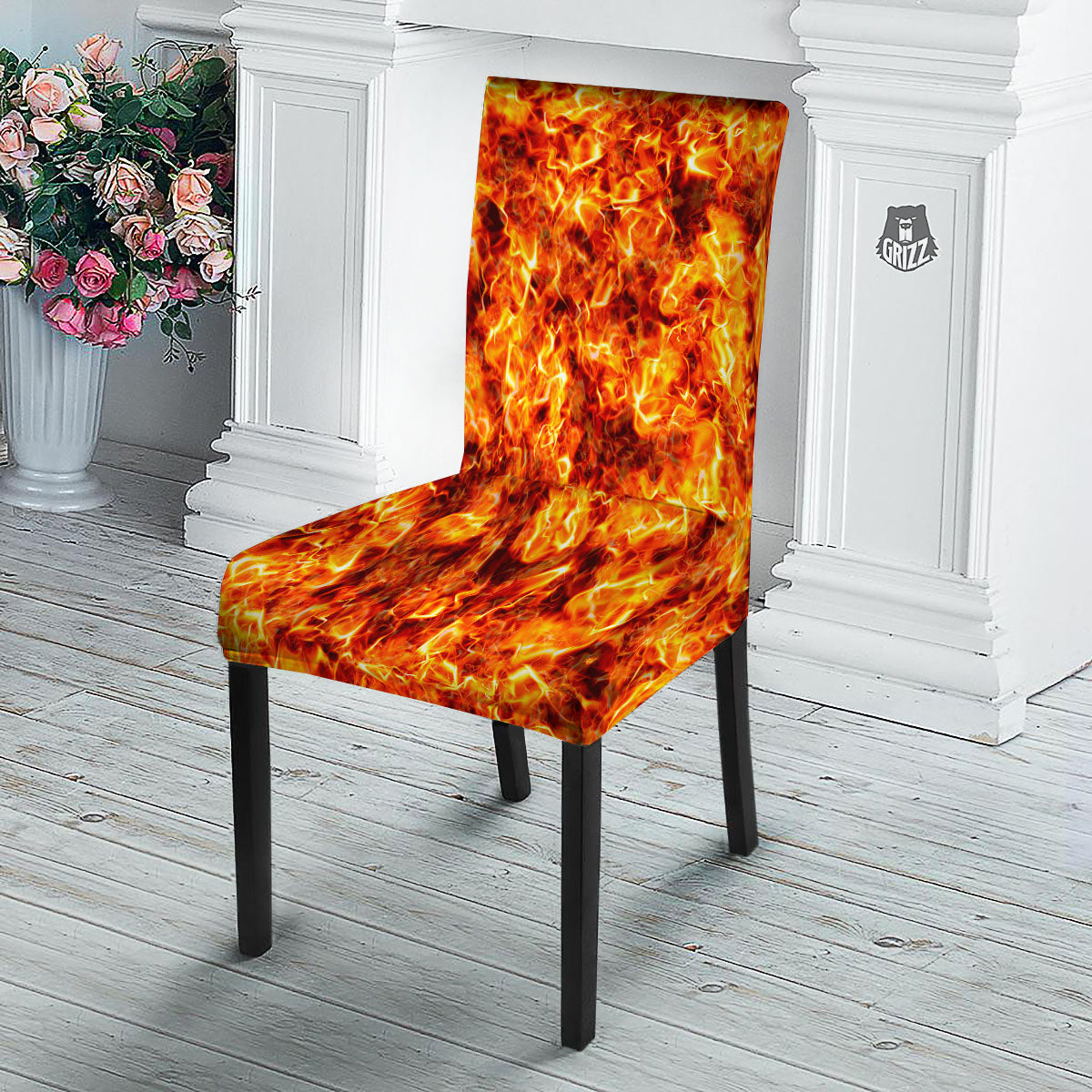 Burning Lava Print Dining Chair Slipcover-grizzshop