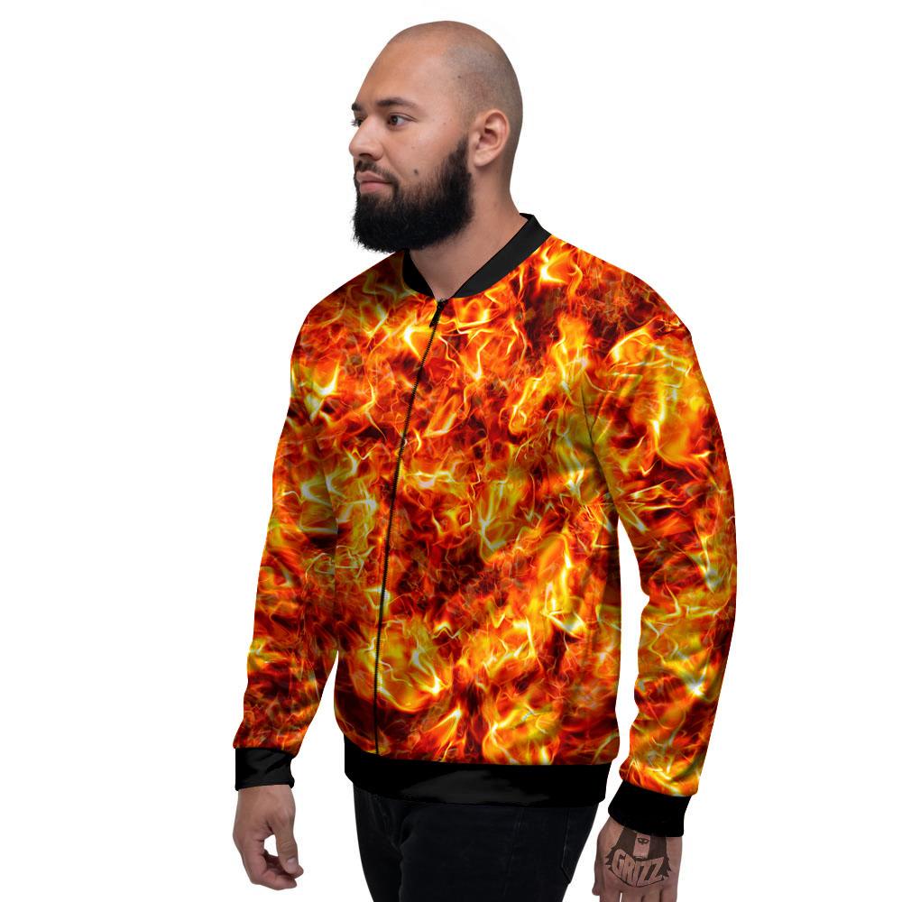 Burning Lava Print Men's Bomber Jacket-grizzshop