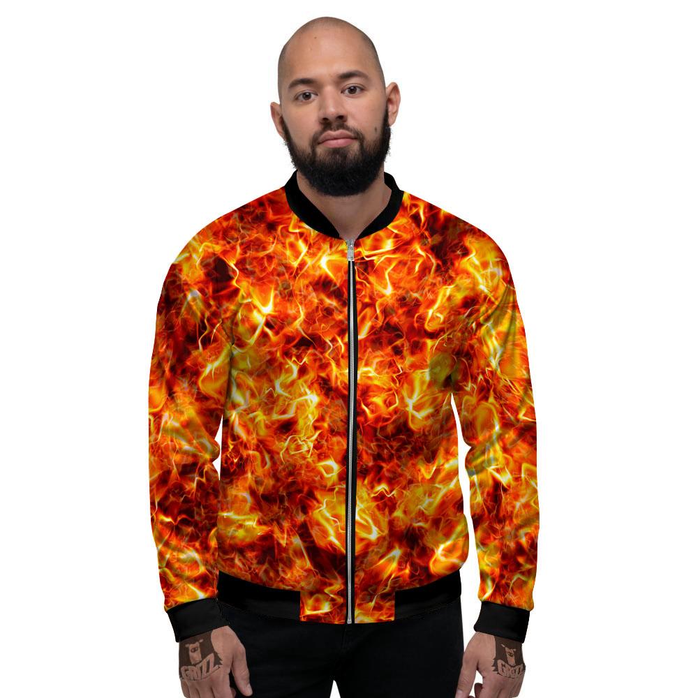 Burning Lava Print Men's Bomber Jacket-grizzshop
