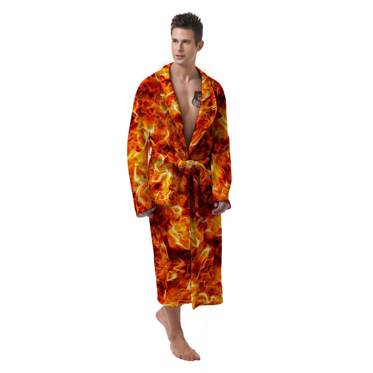 Burning Lava Print Men's Robe-grizzshop