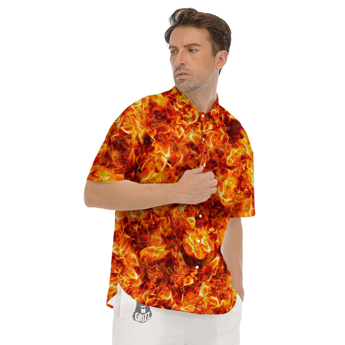 Burning Lava Print Men's Short Sleeve Shirts-grizzshop