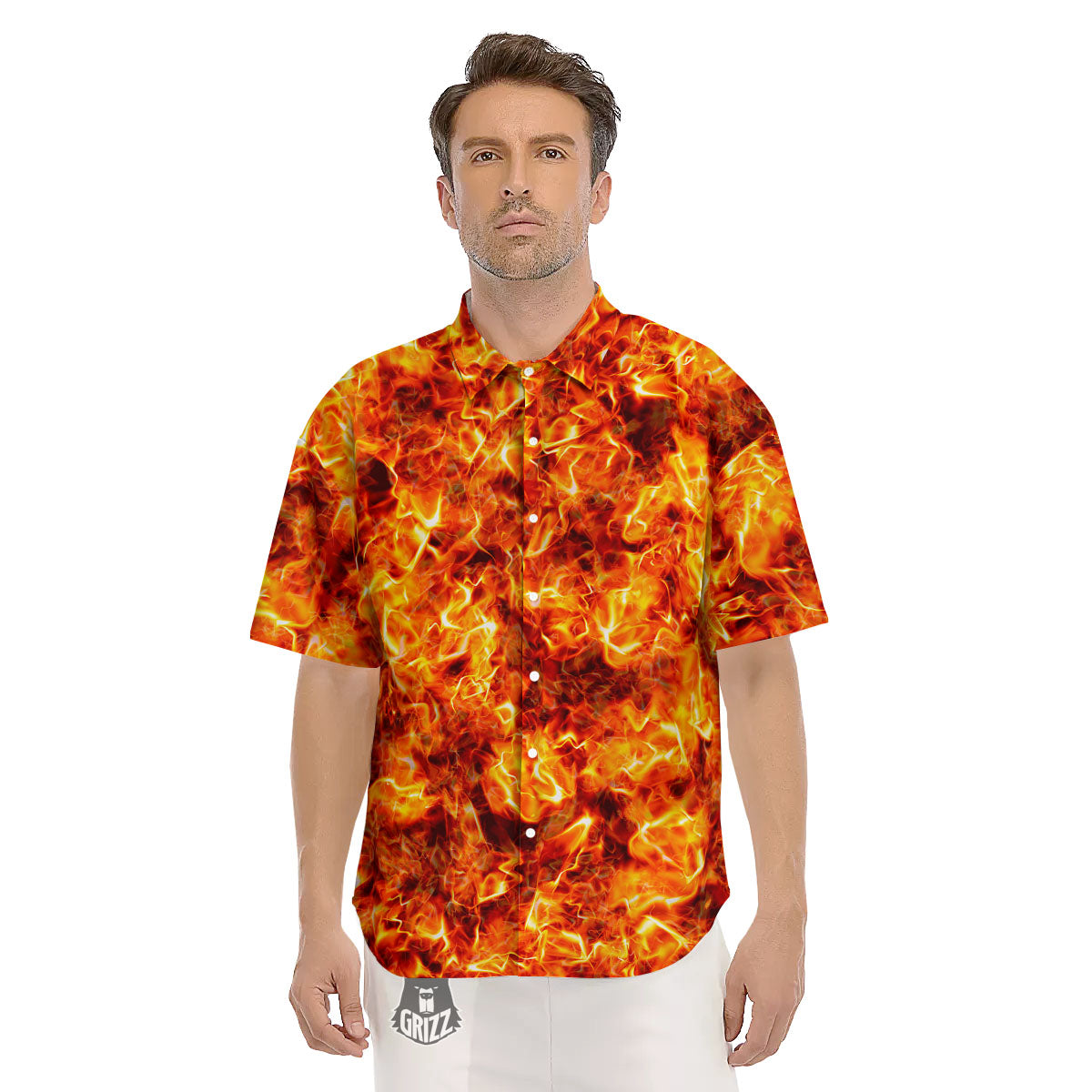 Burning Lava Print Men's Short Sleeve Shirts-grizzshop