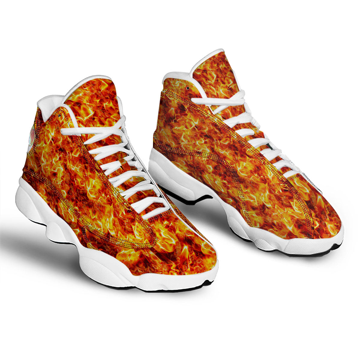 Burning Lava Print White Basketball Shoes-grizzshop