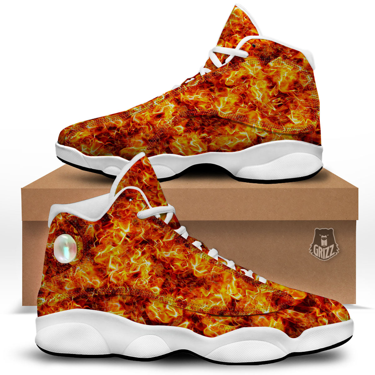 Burning Lava Print White Basketball Shoes-grizzshop