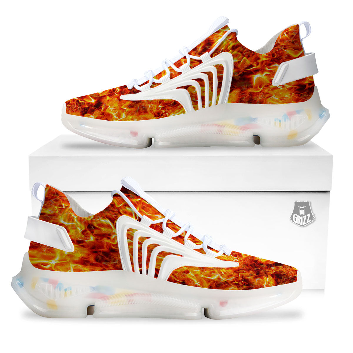 Burning Lava Print White Gym Shoes-grizzshop