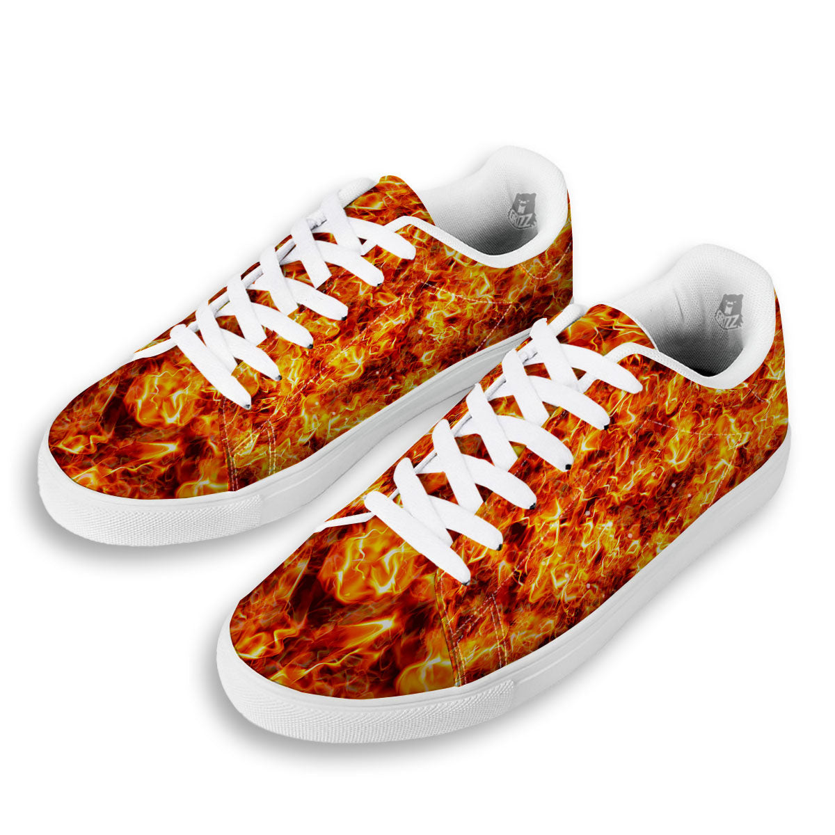 Burning Lava Print White Low Top Sneakers-grizzshop