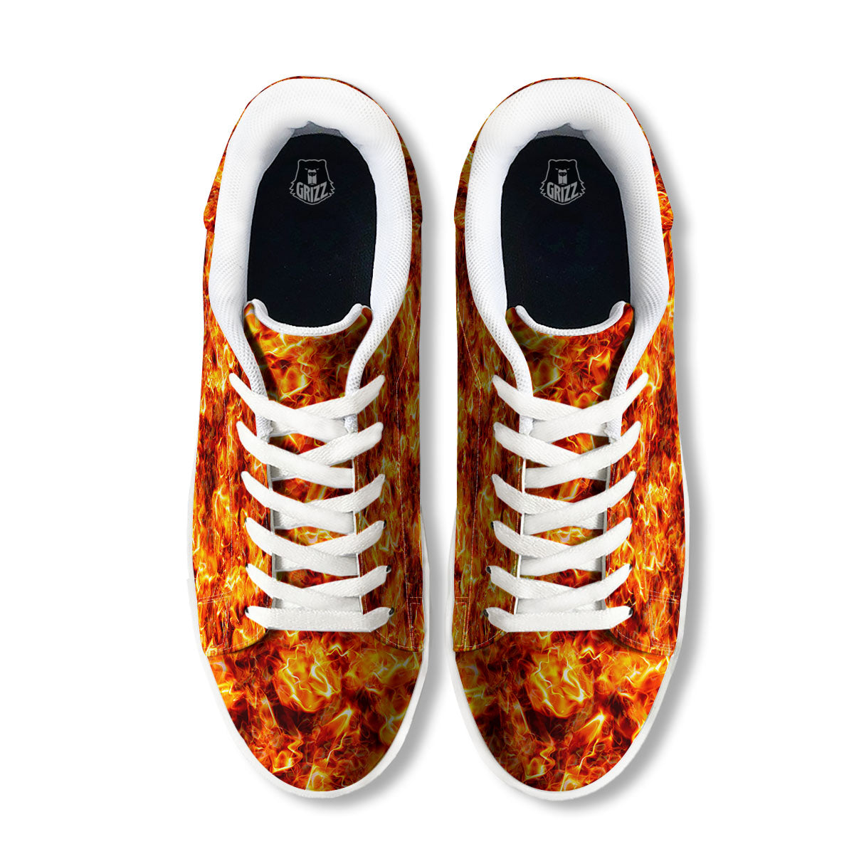 Burning Lava Print White Low Top Sneakers-grizzshop