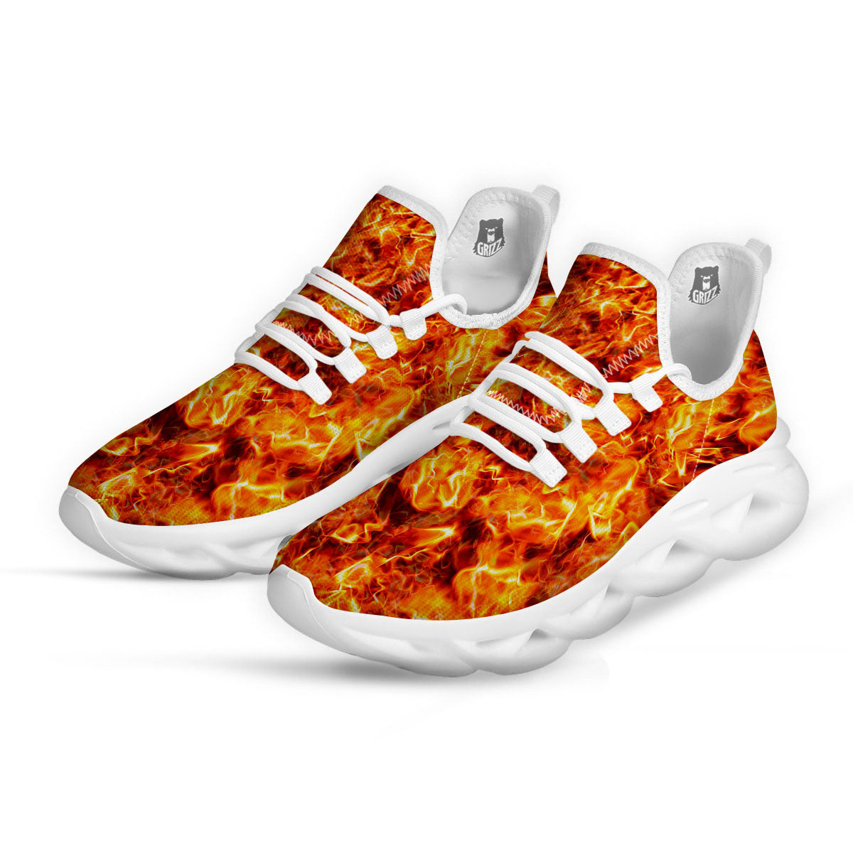 Burning Lava Print White Running Shoes-grizzshop
