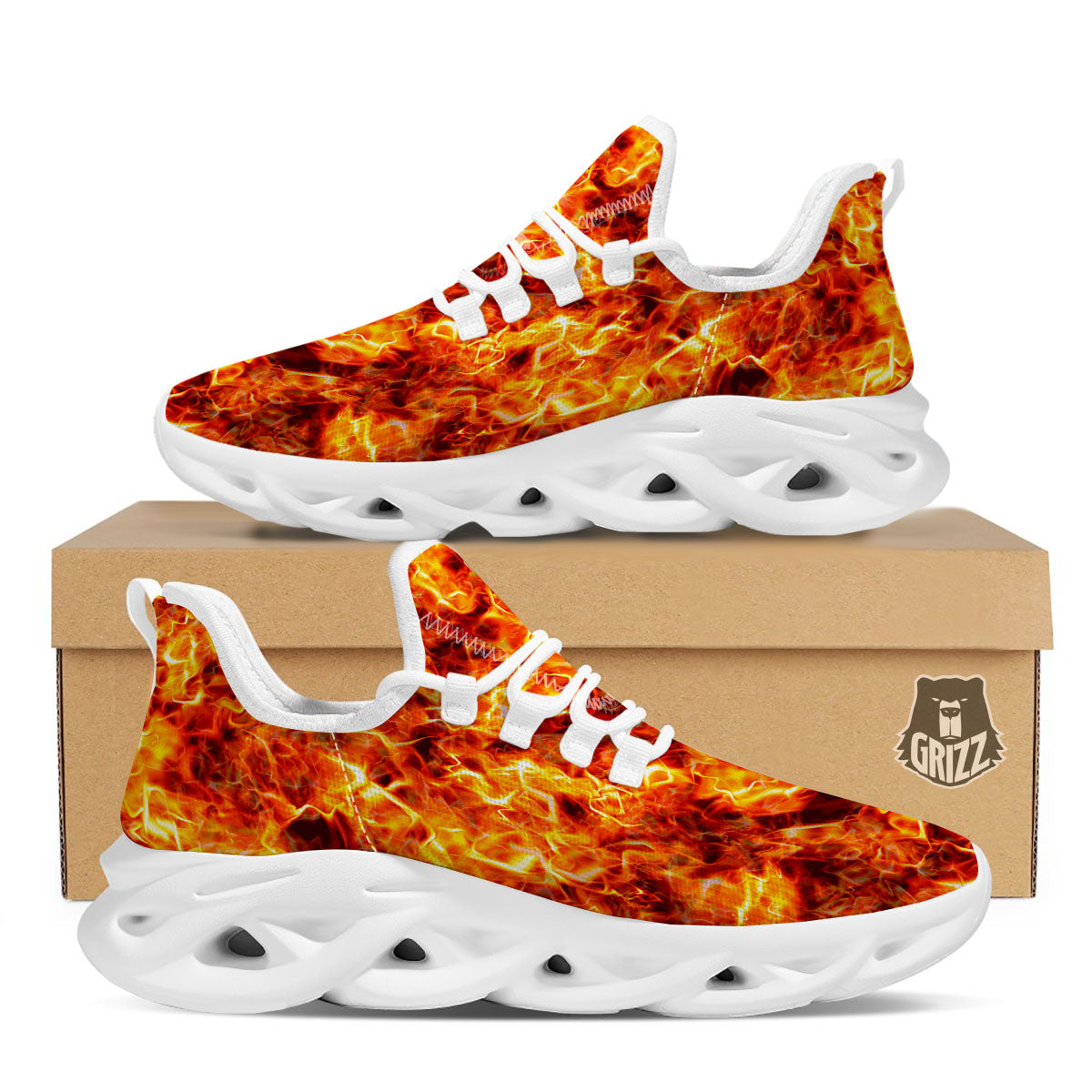 Burning Lava Print White Running Shoes-grizzshop
