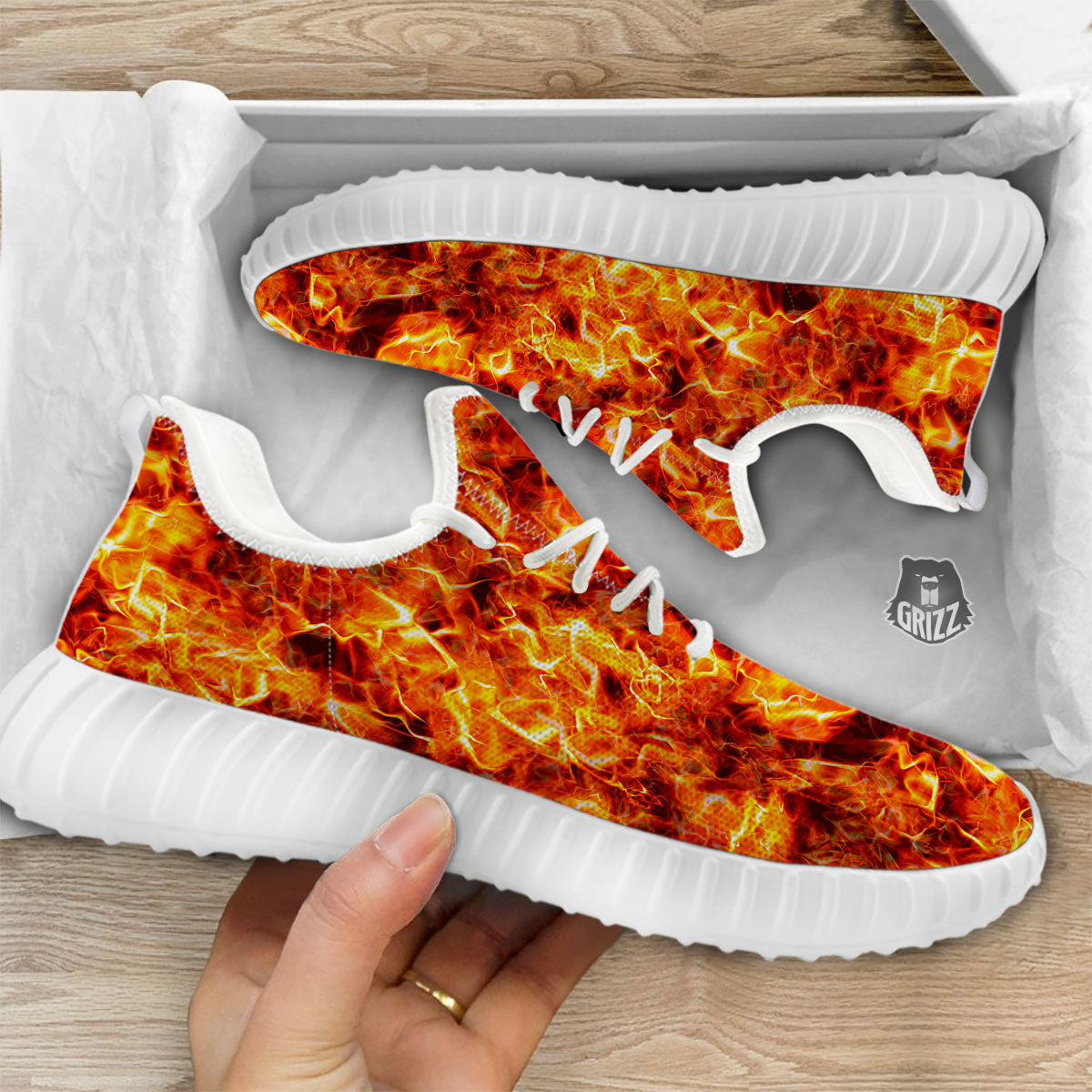 Burning Lava Print White Walking Shoes-grizzshop