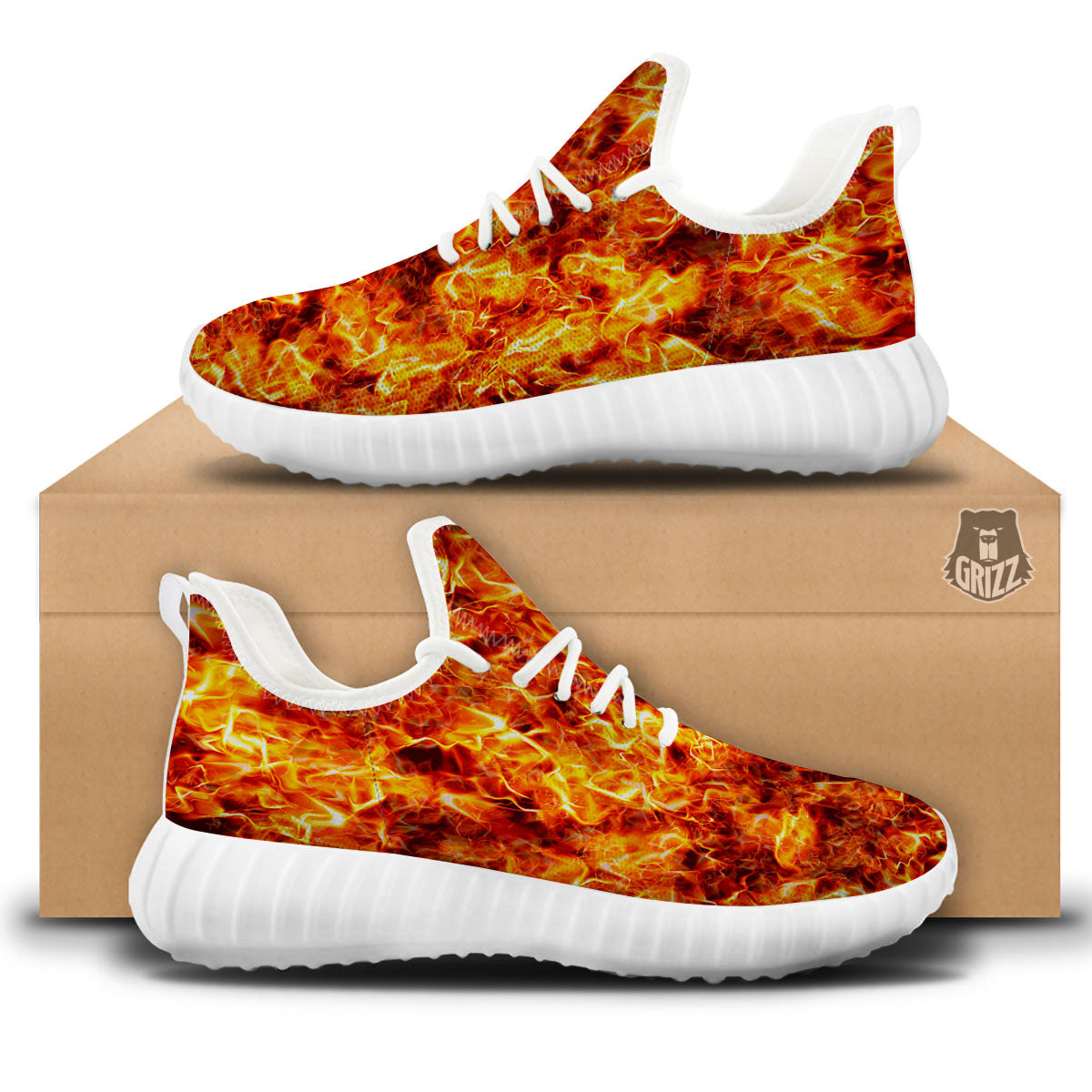 Burning Lava Print White Walking Shoes-grizzshop