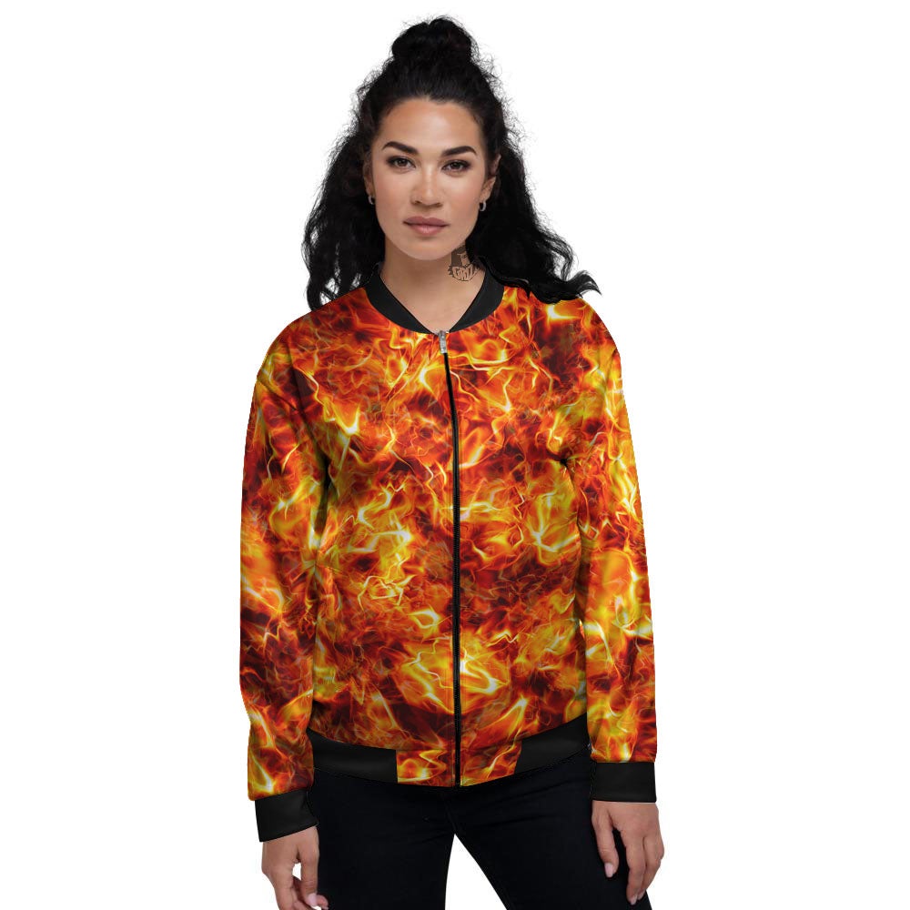 Burning Lava Print Women's Bomber Jacket-grizzshop