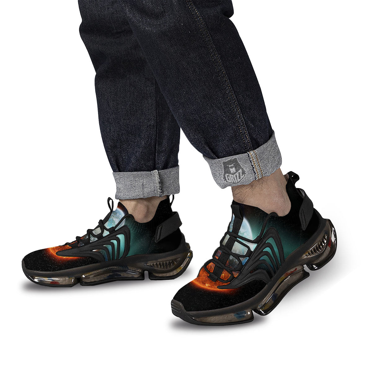 Burning Planet Print Black Gym Shoes-grizzshop
