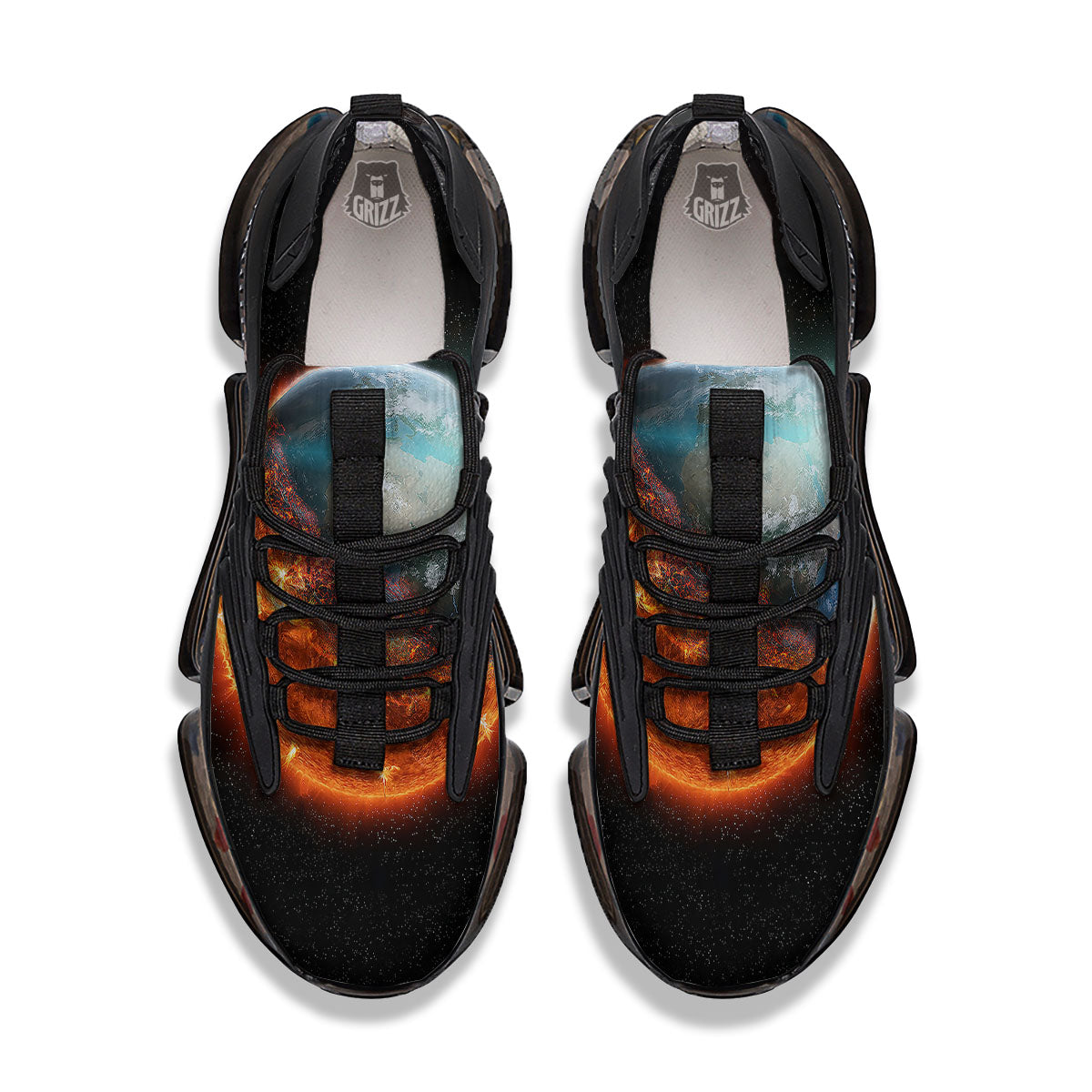 Burning Planet Print Black Gym Shoes-grizzshop