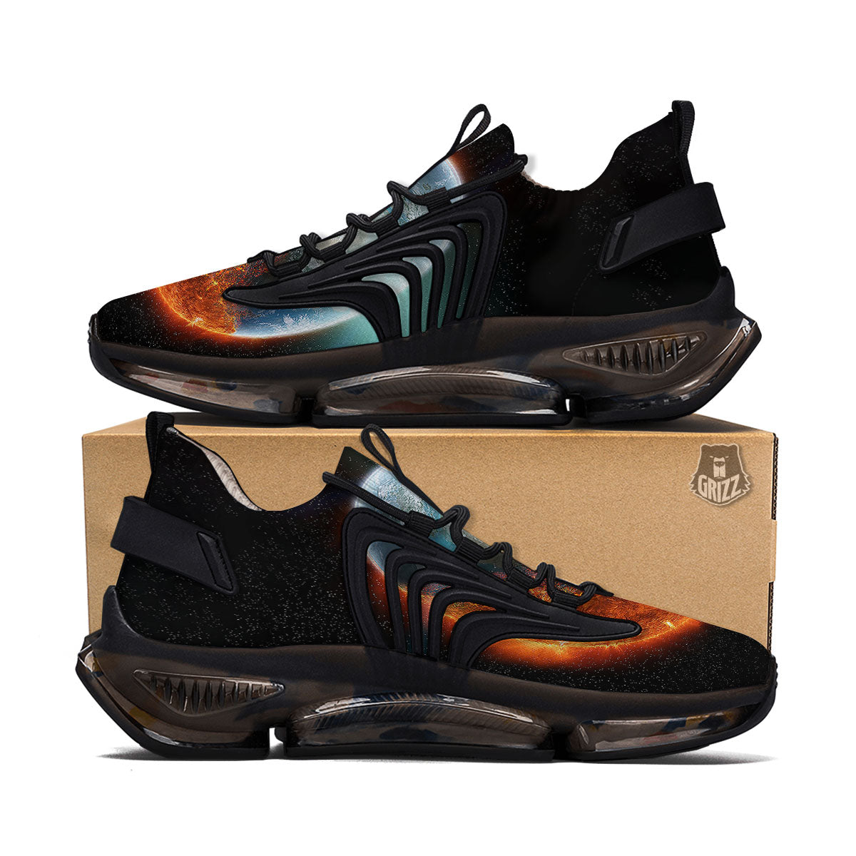 Burning Planet Print Black Gym Shoes-grizzshop