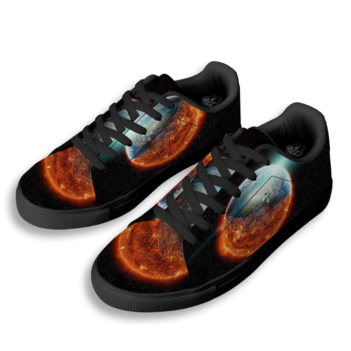 Burning Planet Print Black Low Top Sneakers-grizzshop