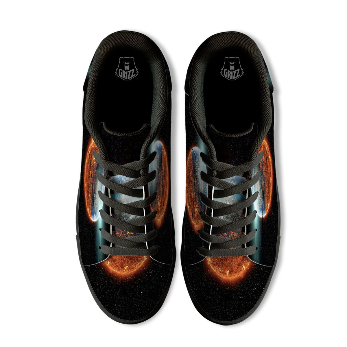 Burning Planet Print Black Low Top Sneakers-grizzshop