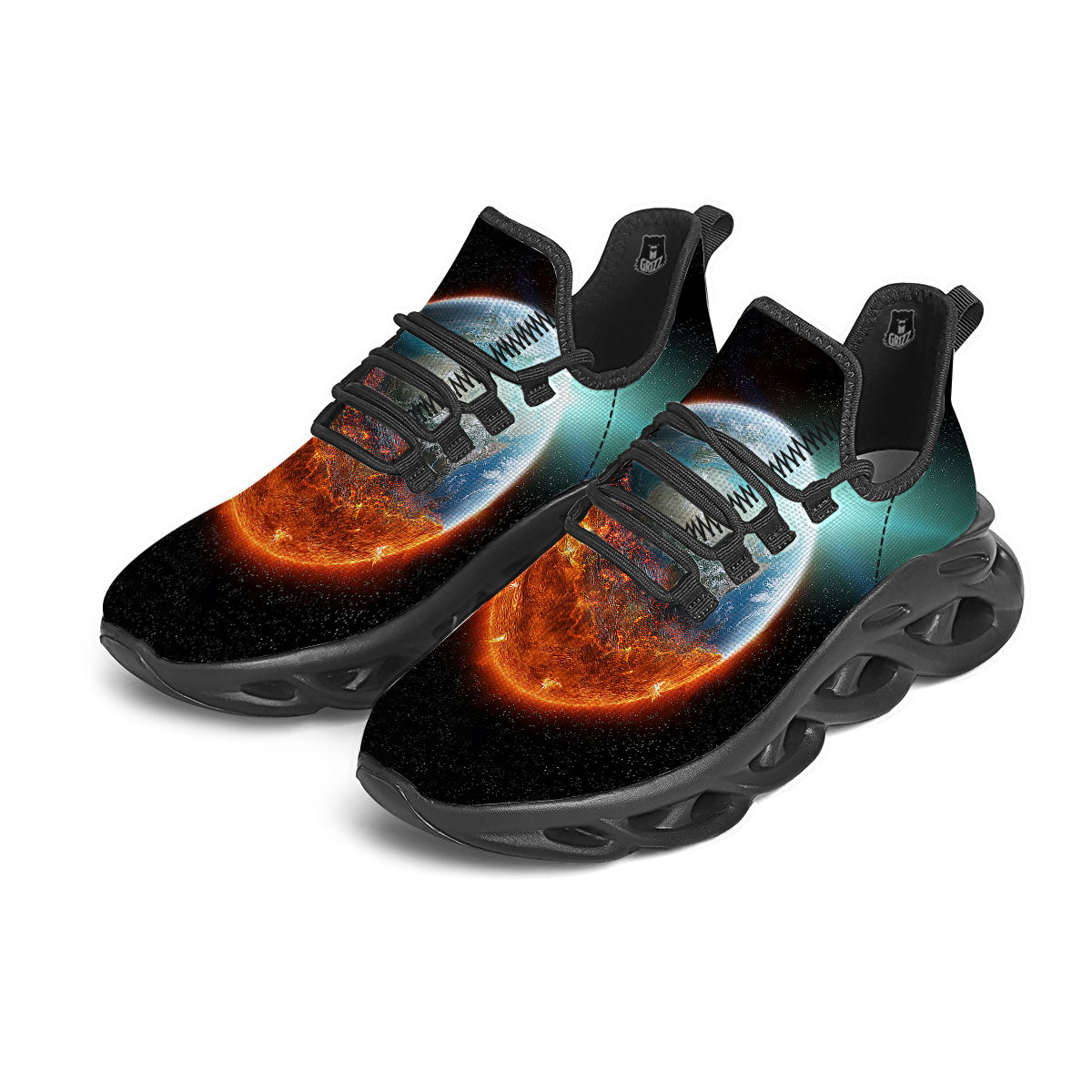 Burning Planet Print Black Running Shoes-grizzshop