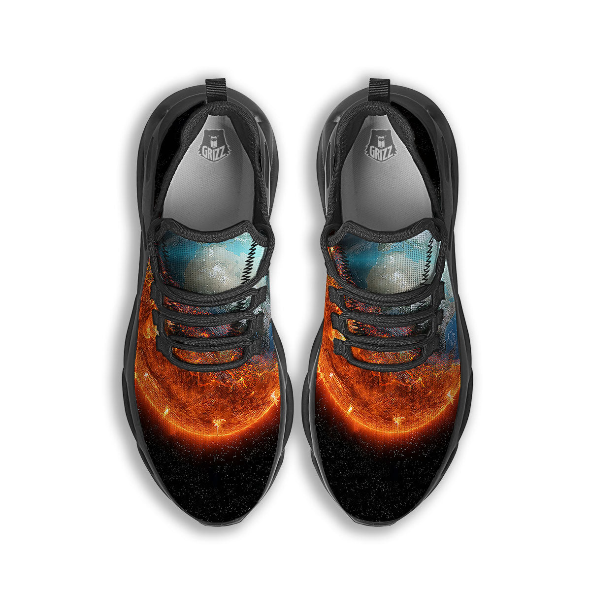 Burning Planet Print Black Running Shoes-grizzshop