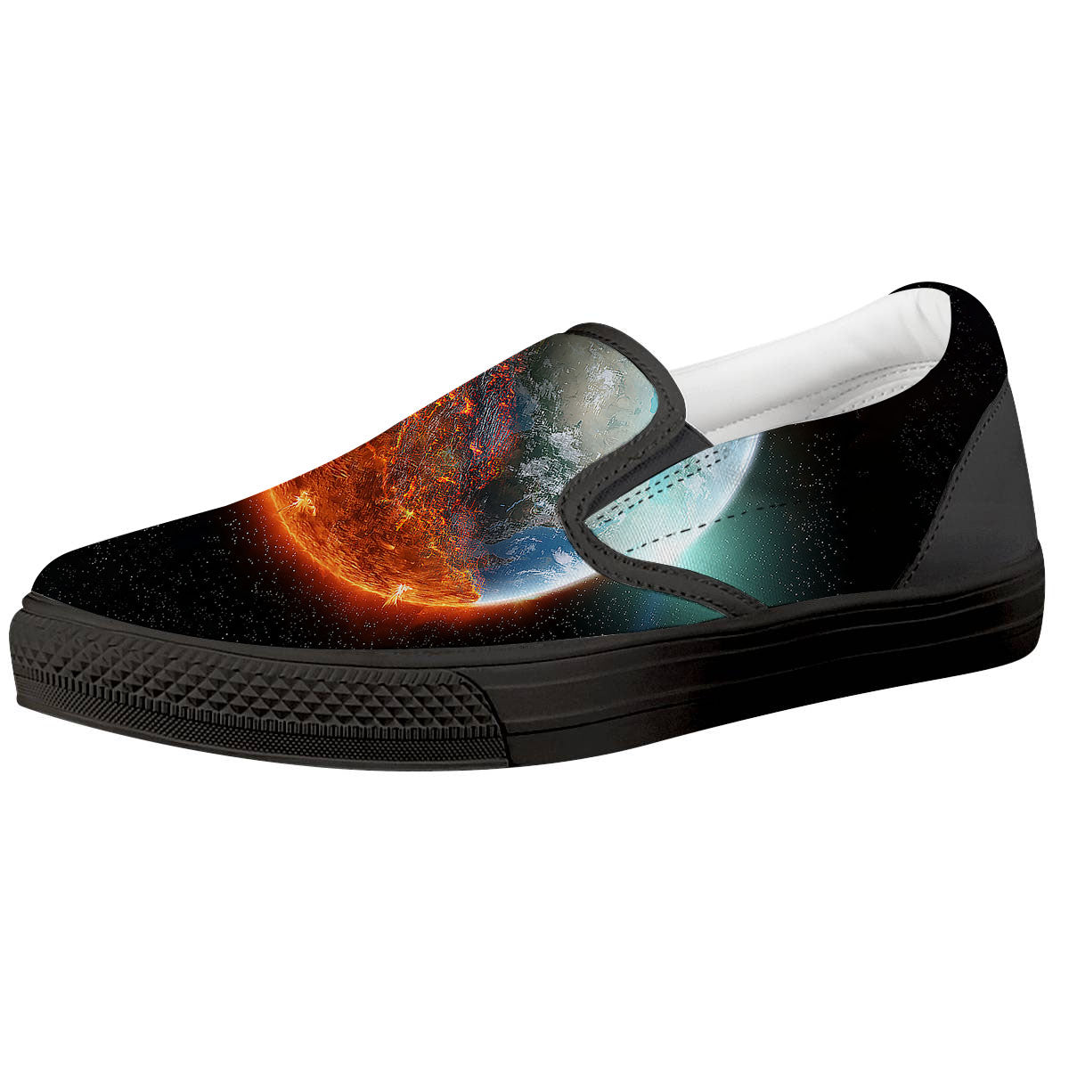 Burning Planet Print Black Slip On Shoes-grizzshop