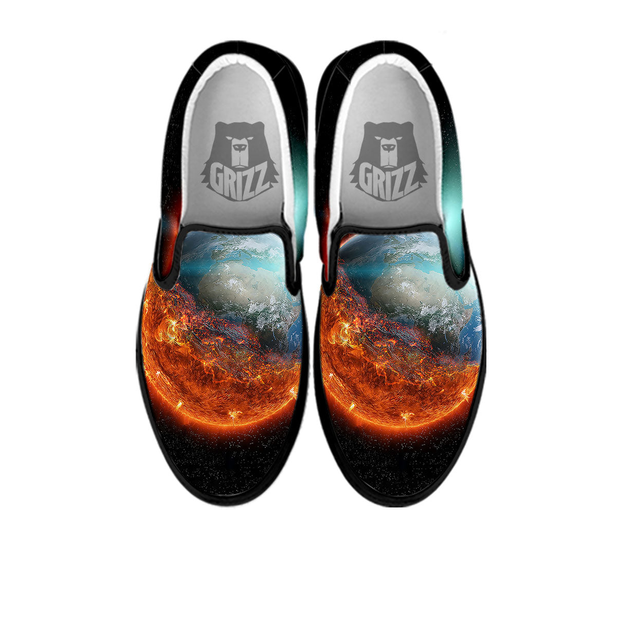 Burning Planet Print Black Slip On Shoes-grizzshop