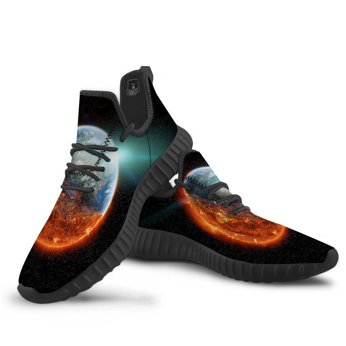 Burning Planet Print Black Walking Shoes-grizzshop
