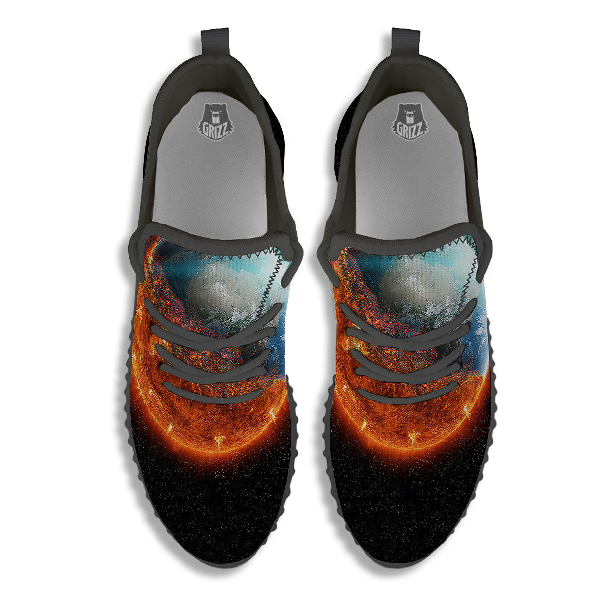 Burning Planet Print Black Walking Shoes-grizzshop