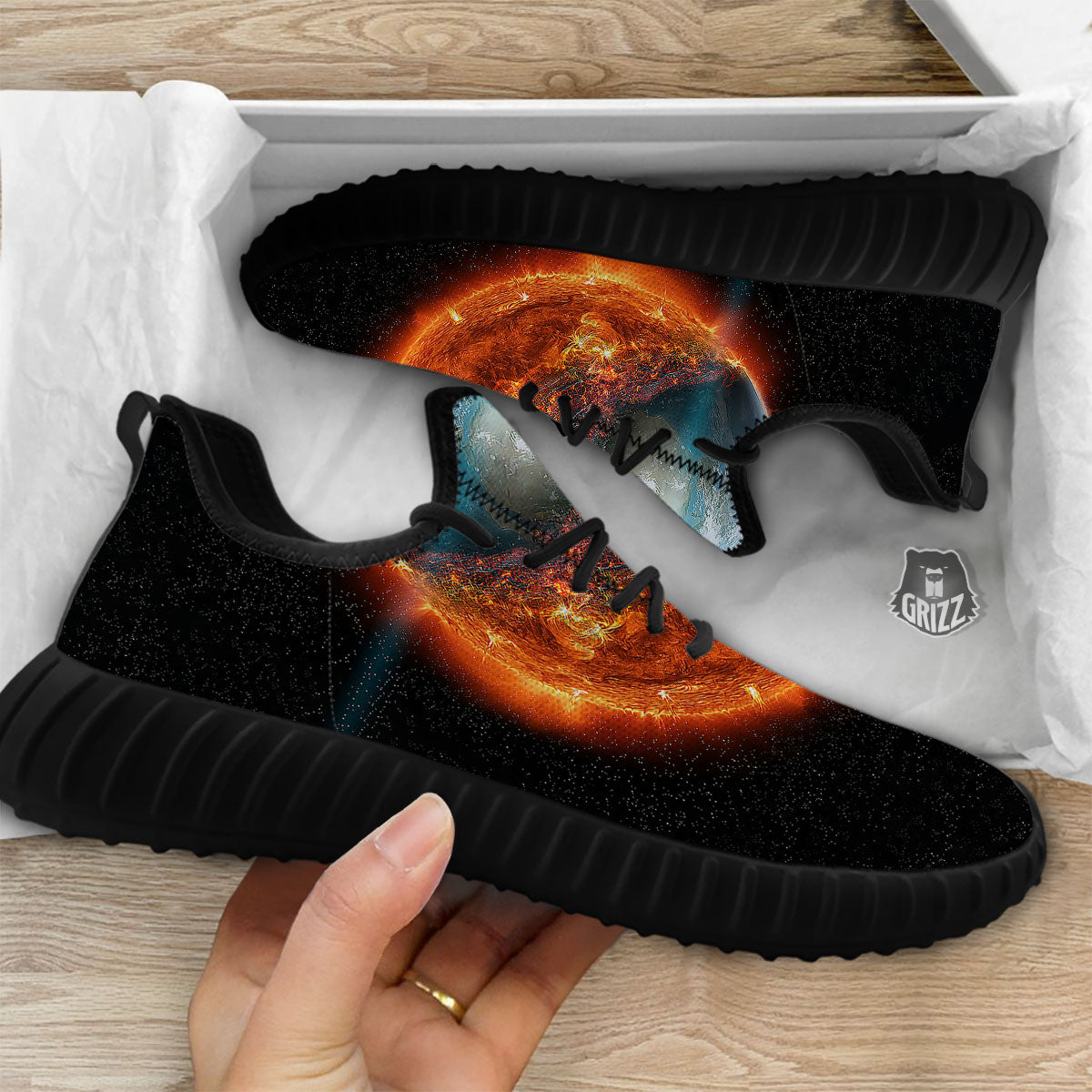 Burning Planet Print Black Walking Shoes-grizzshop